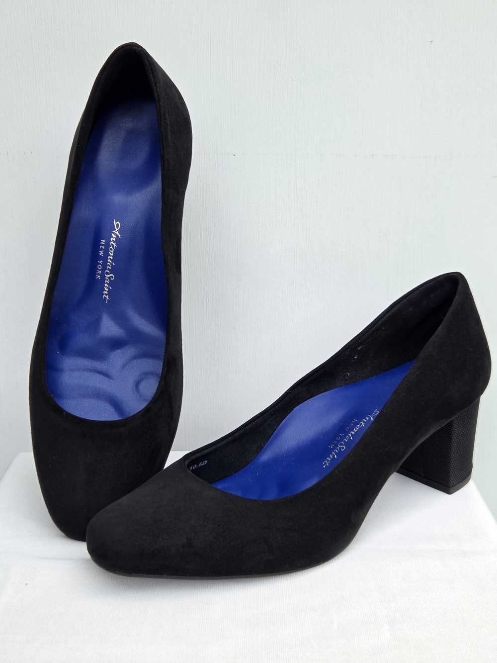 Antonia Saint NY All Day Night Block Heel Pumps Black Suede  Size-10.5D